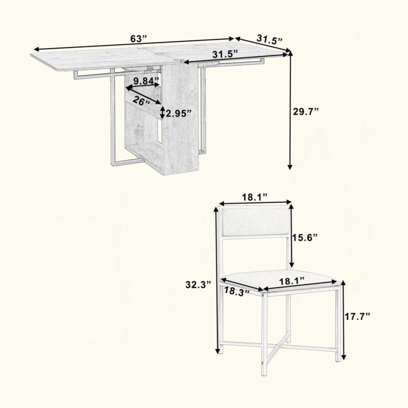 Ensemble de table de salle à manger extensible de 63 pouces Modern Modern