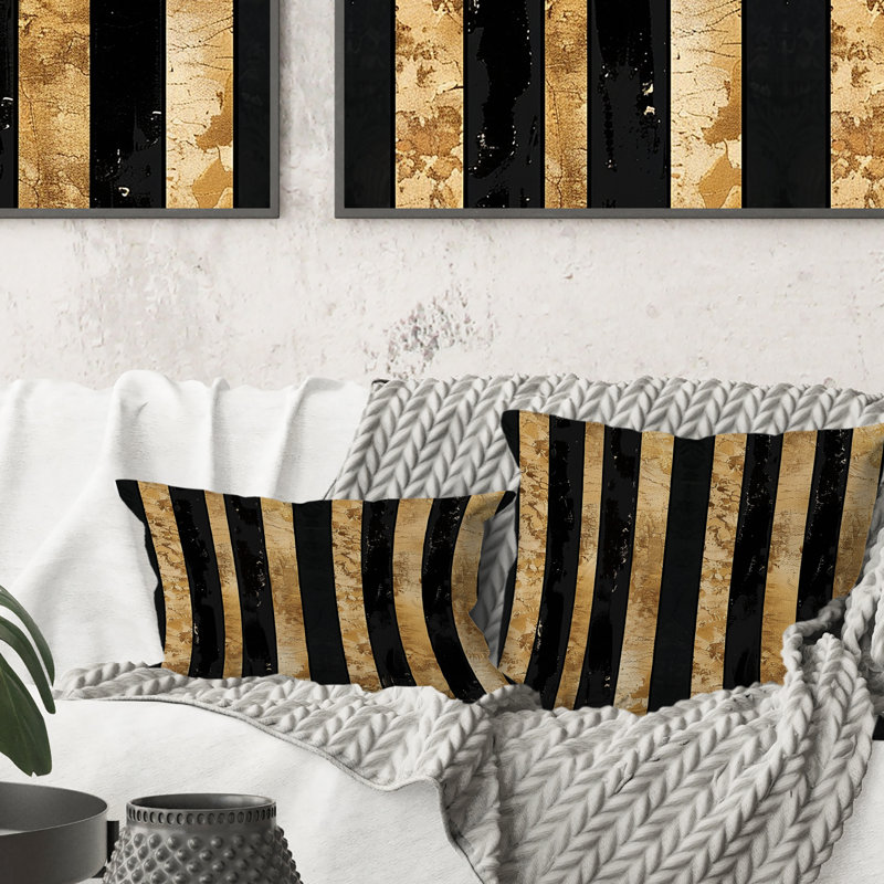Coussin Glamoureux Pinstripe - Glam, H 16 po x l 16 po, Noir et or