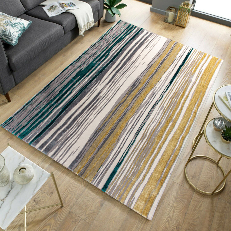 Tapis luxueux crème et doré, 6,6 x 9,5 pieds | 100% polyester, 2,2 lb / pi2, hauteur des poils: 0,4 po | Facile à nettoyer avec l'aspirateur, idéal pour le salon et la chambre à coucher, décoration intérieure élégante
