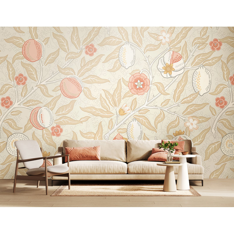 Fruit and Foliage Wall Mural, Beige