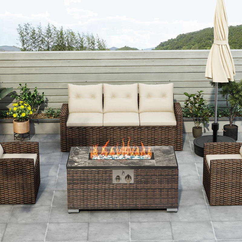 Outdoor Fire Table  Propane  Fire Pit Rattan Gas Fire Table, Gas Fire Table With Tile Tabletop