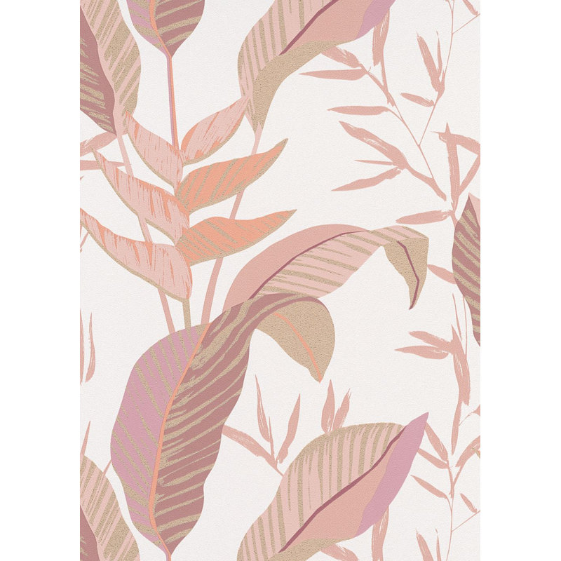 Papier peint texturé floral, Rose / brun / blanc