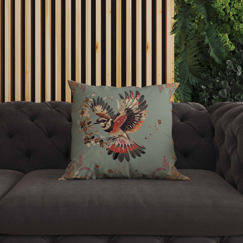 Coussin intérieur / extérieur Blaze Bird, Carré 20 po, Black/Green/Red