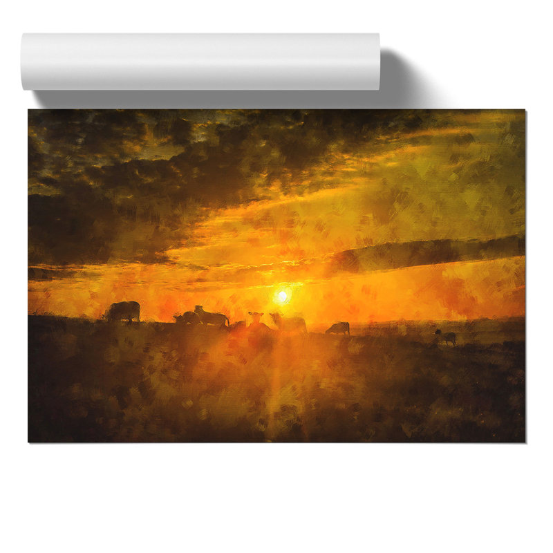 Flock Sheep and Sunset 1 Piece Wall Art, 30cm H x 42cm W x 0.1cm D
