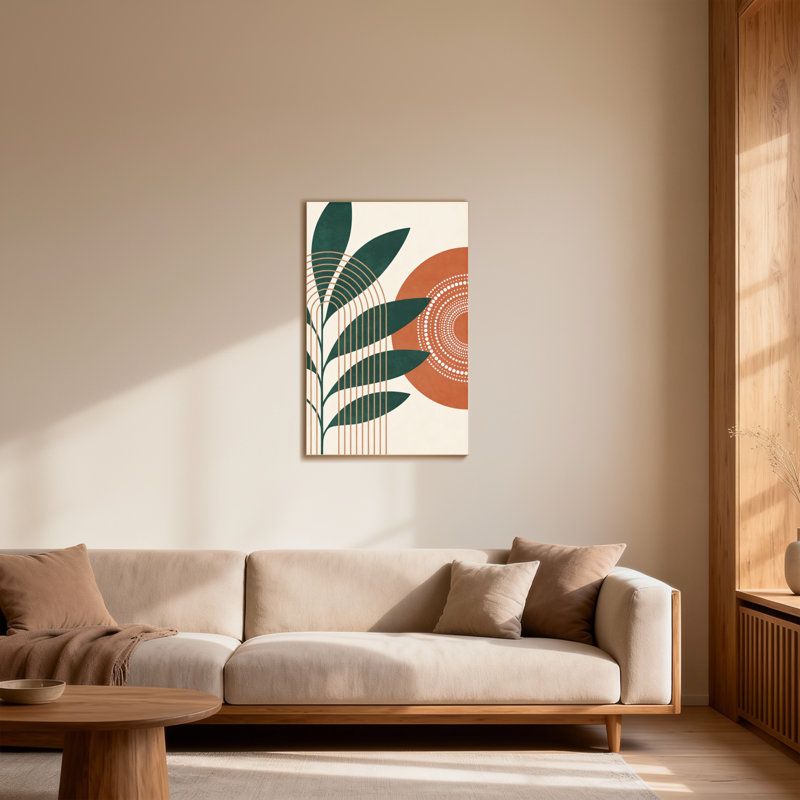 Motif abstrait de feuilles et de cercles abstraits, H 18 po x l 12 po