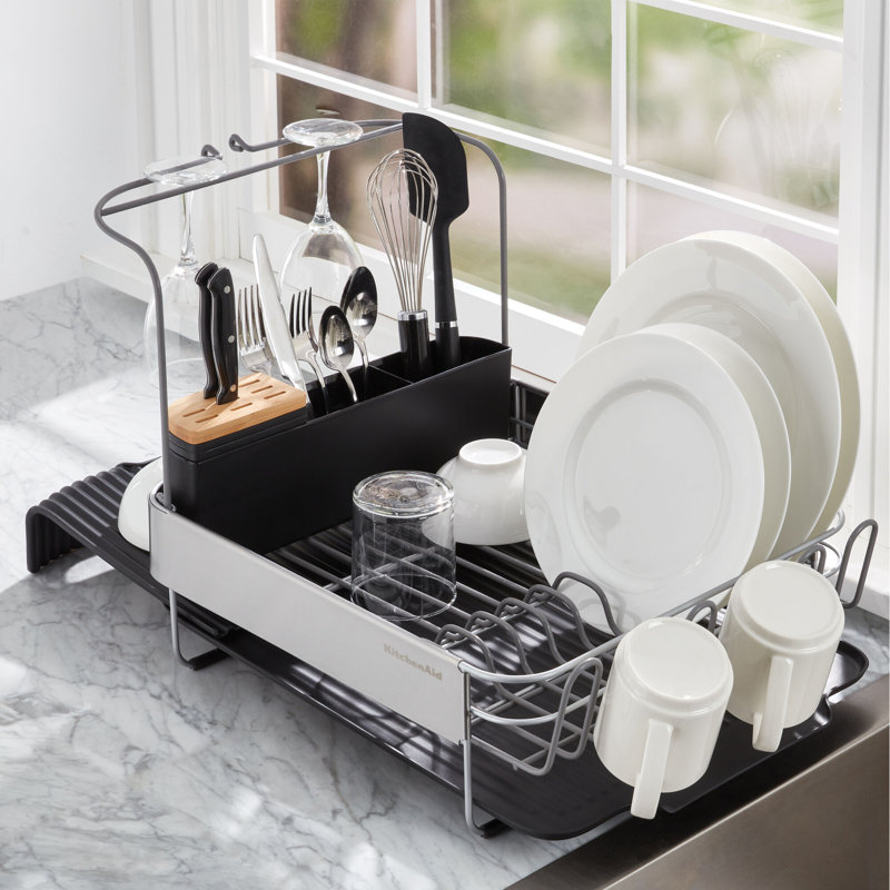 KitchenAid® Full Size Expandable Dish-Drying Rack, 14.25" H x 15" W x 17.63" D, Black