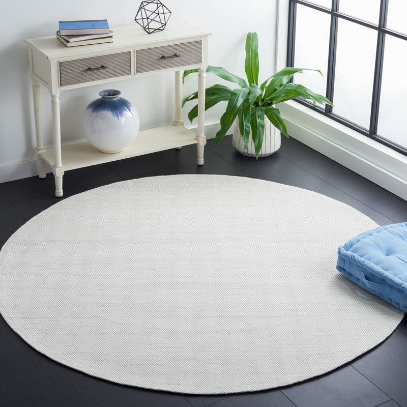 Tapis argenté / ivoire à chevrons Anjelita, Rond 6 pi