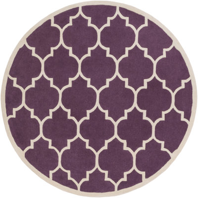 Tapis mauve/blanc cassé en laine touffeté géométrique fait main Ayler