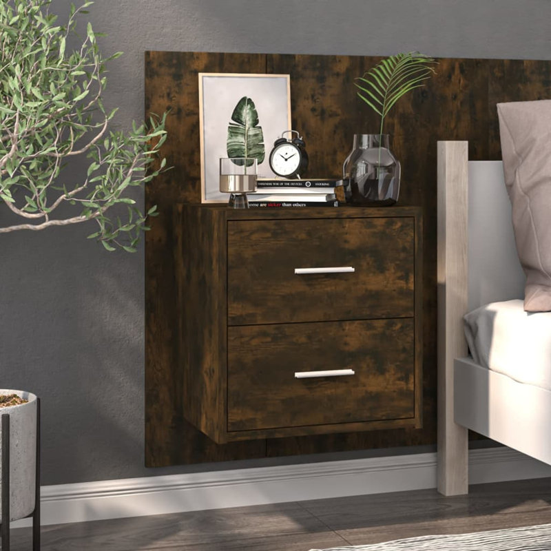 Jaicarious Wall-mounted Bedside Cabinet, Smoked Oak