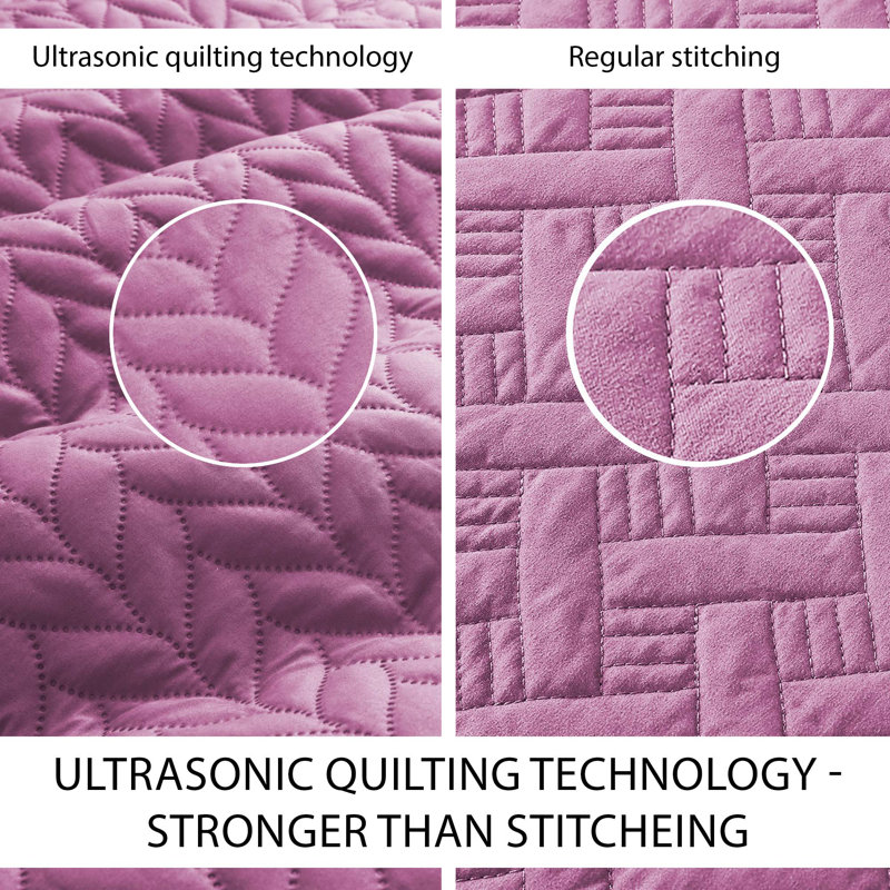 Embossed Microfiber Quilt Coverlet Set, King ( 106 Inc x 96 Inc ), Purple