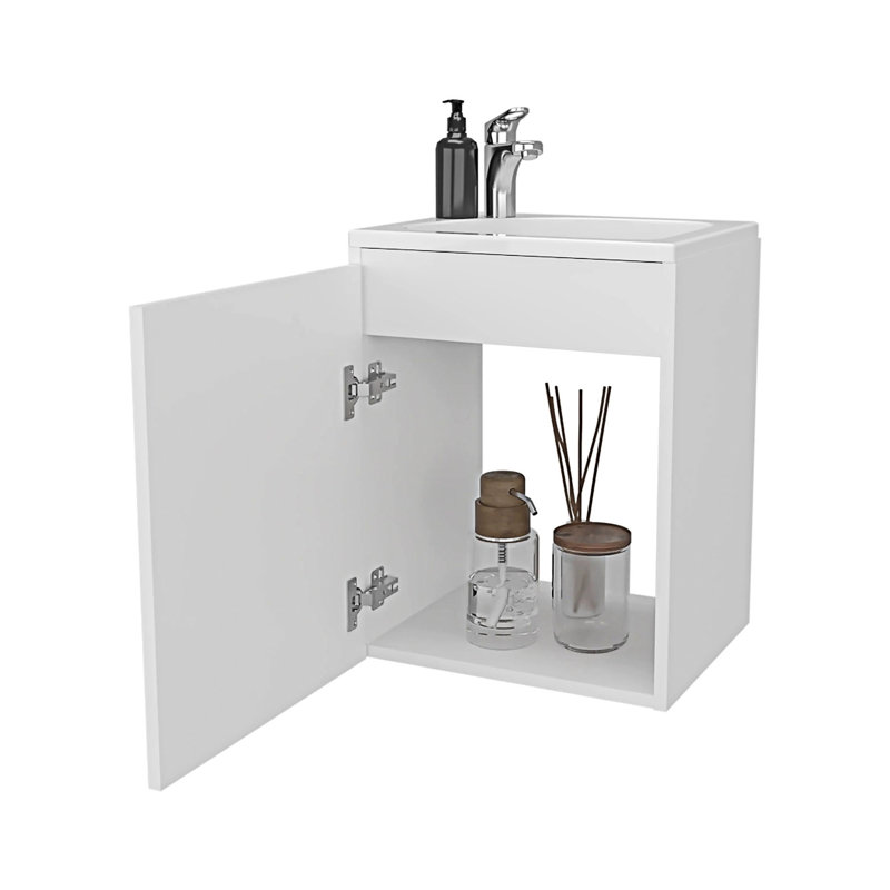 Meuble-lavabo de salle de bain avec lavabo intégré, Blanc