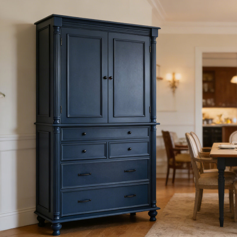 Grand garde-manger autoportant, armoire de rangement avec 6 tablettes de porte, 2 tablettes réglables et 5 tiroirs, Bleu