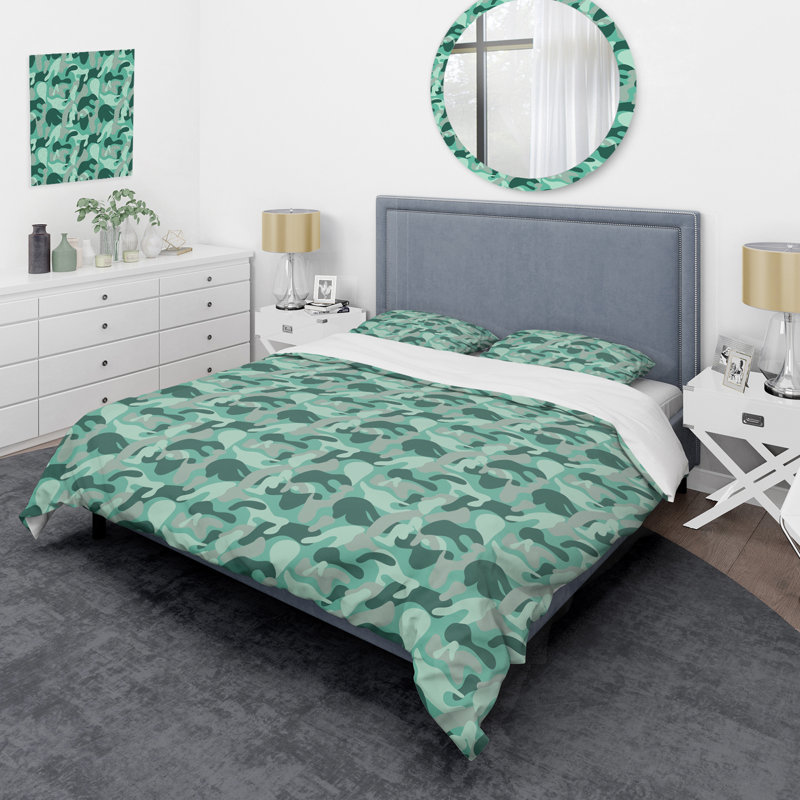 Ensemble de housse de couette en microfibre vert 3 pièces, Housse de couette simple + 1 taie décorative stan