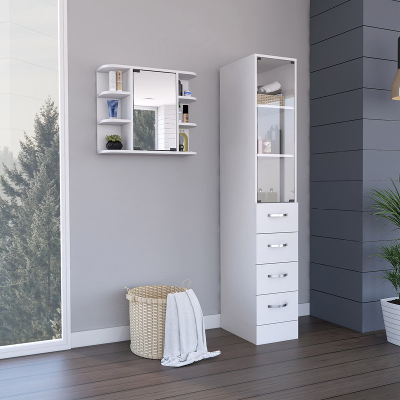Wakefield 2 Piece Bathroom Set, Linen Cabinet + Medicine Cabinet, White