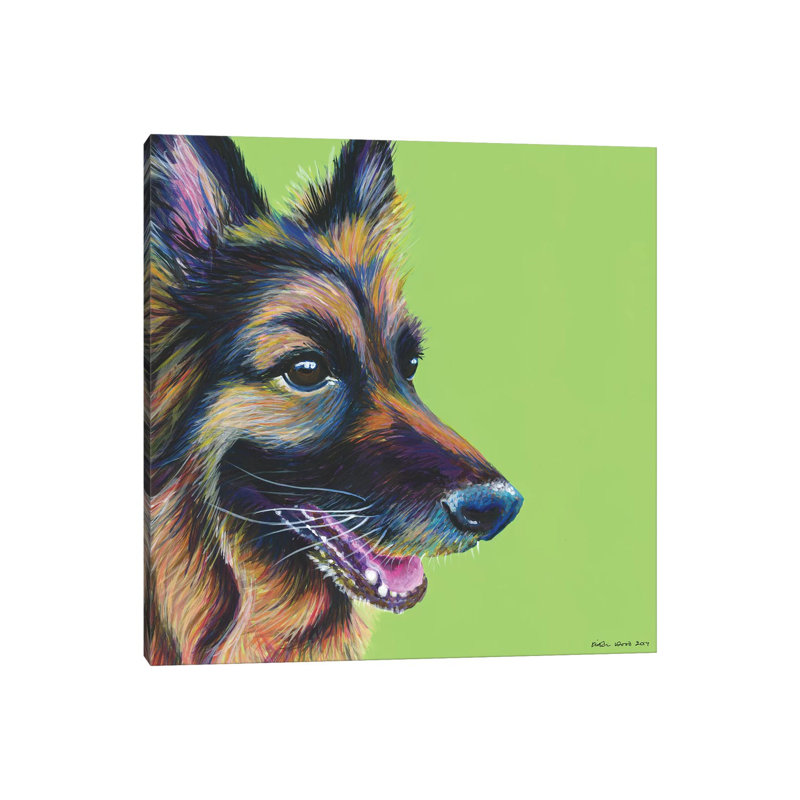 German Shepherd On Lime, Square by Kirstin Wood - Wrapped Canvas Gallery-Wrapped Canvas Giclée