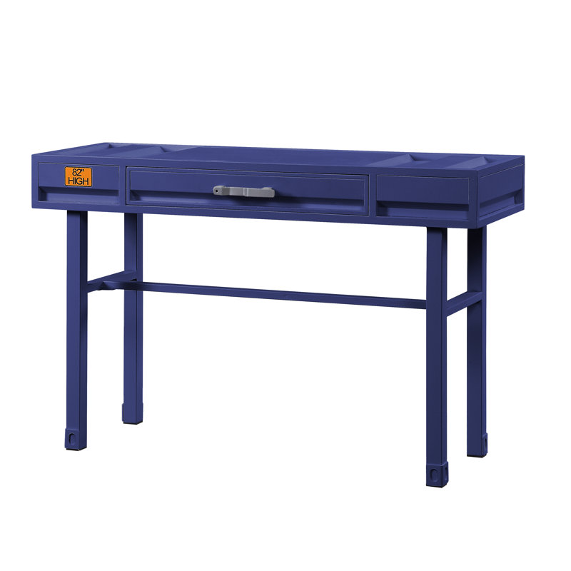 Bureau de coiffeuse rectangulaire en métal avec 1 tiroir de rangement style cargo Egon, style industriel, Bleu
