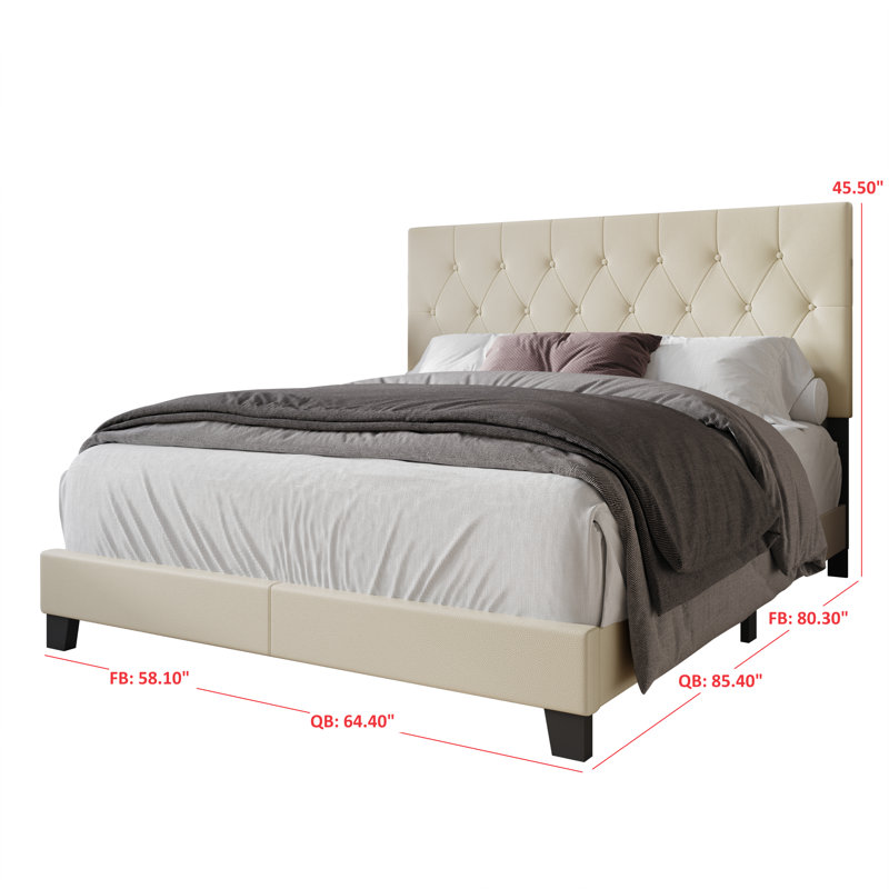 Araseli Upholstered Standard Bed, Beige, Queen