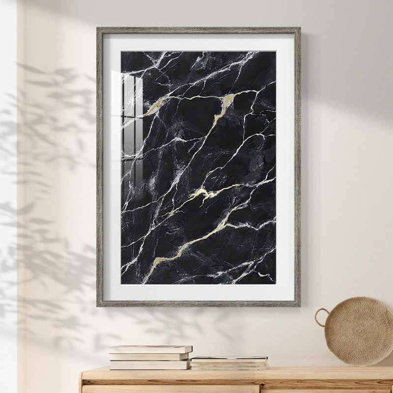 Black Marble II -Framed Print, Distressed, 25.5" H x 17.5" W
