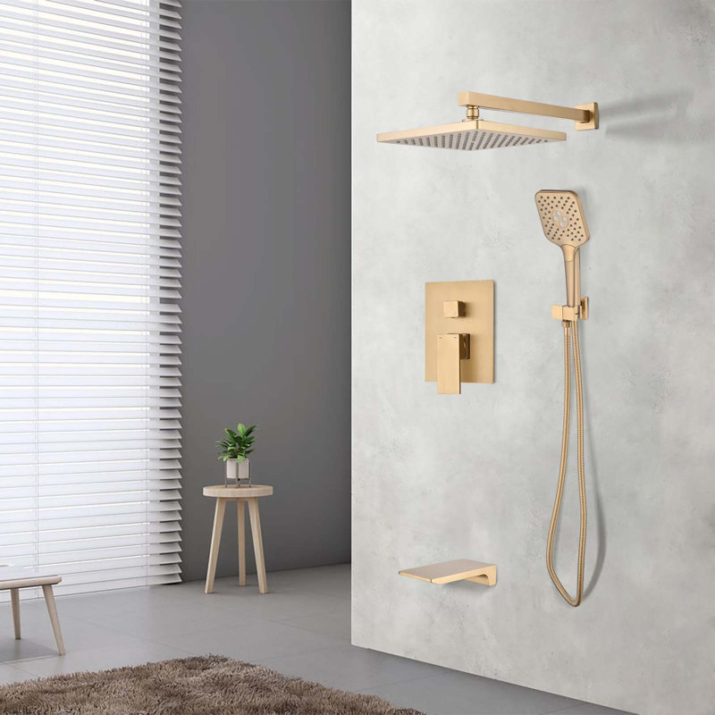 Complete Shower System with Rough in-Valve, Brushed Gold
