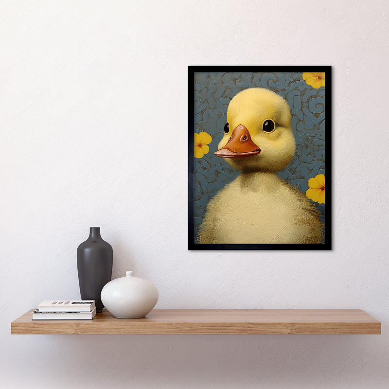 Duckling With Flowers Painting Kids Baby Nursery Duck - Single Picture Frame Print