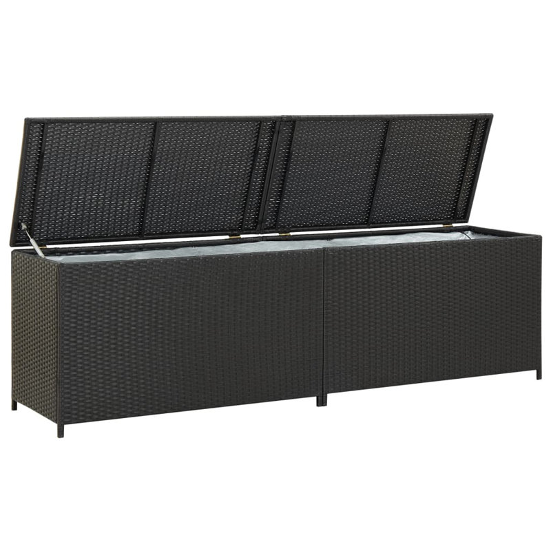 vidaXL Storage Chest Black Poly Rattan, Powder-Coated Steel Large, Black, 23.6" H x 78.7" W x 19.7" D