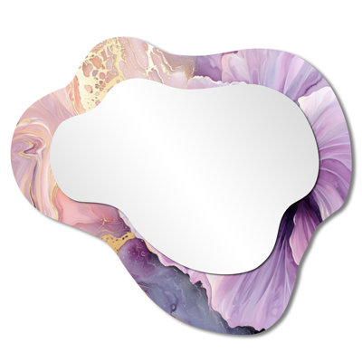 Botanical Decorative Wall Mirror – Purple and Gold Echo of Hibiscus, Metal Print