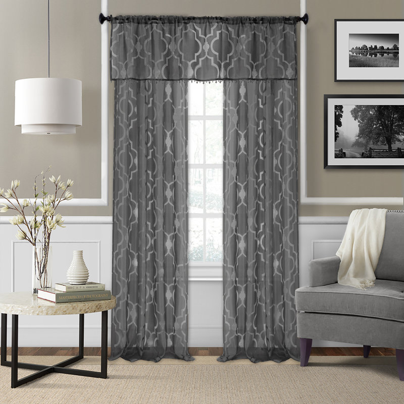 Panneau de rideau simple avec passe-tringle géométrique Bezu, Noir, l 52" x L 95"
