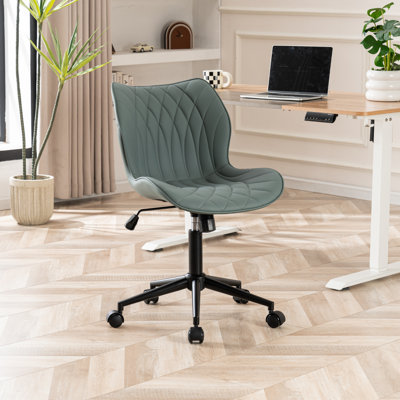 Maddoux Armless Swivel Office Chair Faux Leather Upholstered Waterproof Desk Chair Ergonomic Adjustable Computer Chair by Ebern Designs