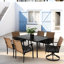 7 pièces de salle à manger de patio, table en acier facile d'entretien et coussins amovibles, brun / gris, chaises à coussins de conception moderne, brun / gris