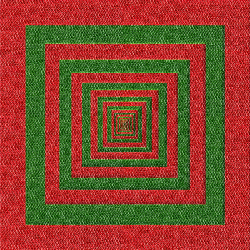 Tapis rouge/vert à motifs, Carré 5 pi