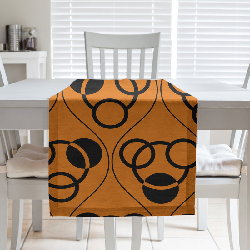 Chemin de table fêtest hol, L 90 po x l 16 po, Jaune / Noir, Polyester