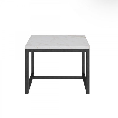 Table de bout carrée 15 po en pierre et métal noire et blanche