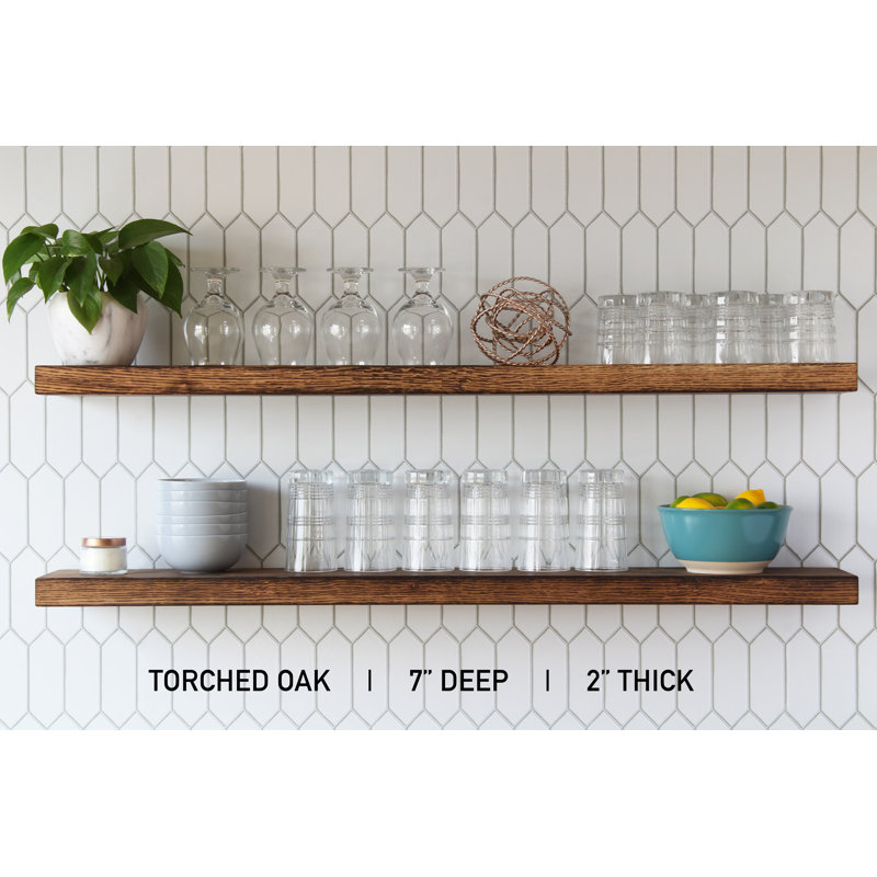 Bronislavas 2 Piece Oak Solid Wood Floating Shelf, 2" H x 48" W x 7" D