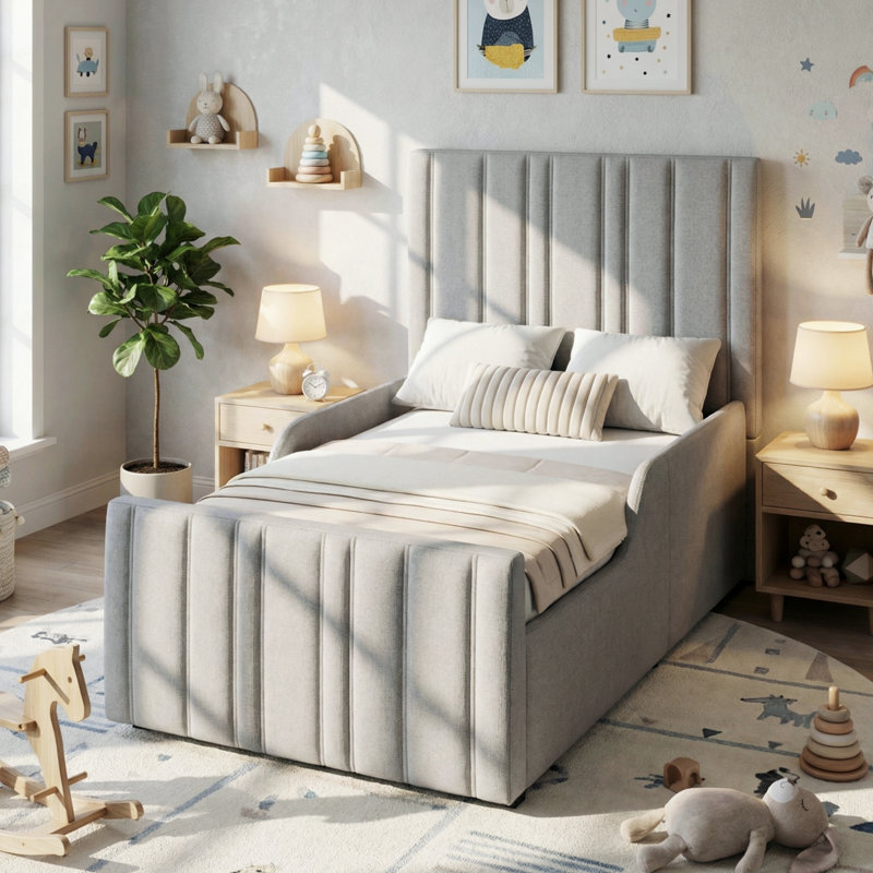 Upholstered Ottoman Storage Bed, Grey