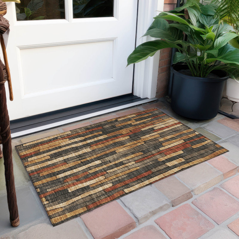 Machine Washable Indoor/Outdoor Christain ACN1302 Coffee Rug, Rectangle 1'8" x 2'6"