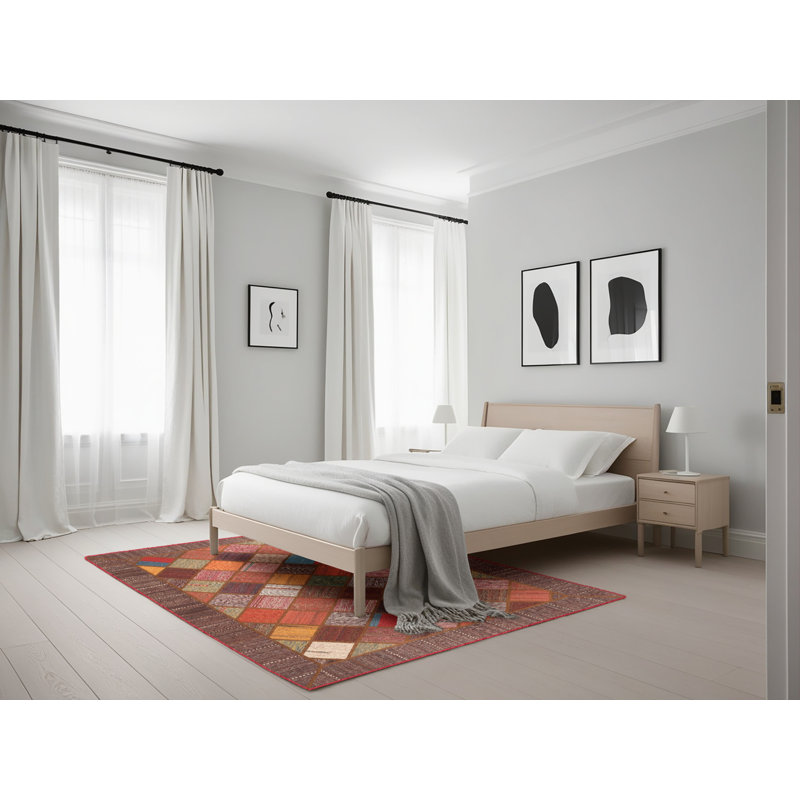 Tapis abstrait brun / rouge cramoisi / noir, Rectangle 5 pi x 7 pi
