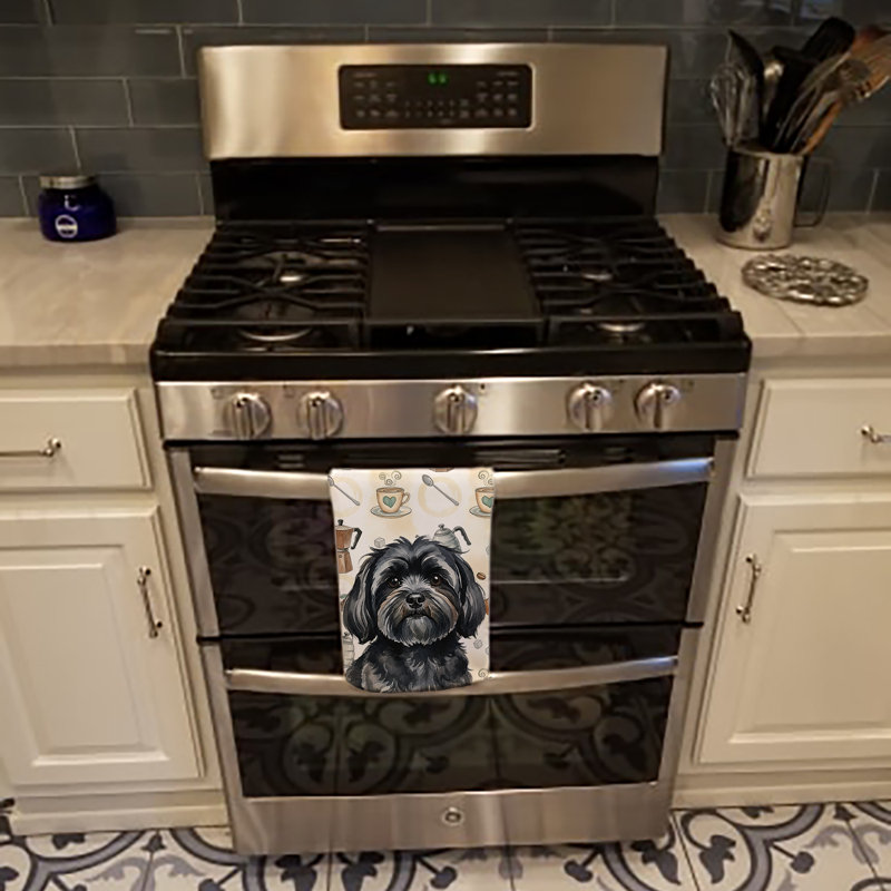 Black Lhasa Apso Coffee Bar Kitchen Towel, Black Lhasa Apso