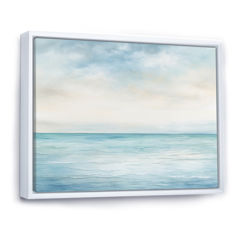 «Ocean Minimalisme» Horizon Charm I - art encadré océan, Cadre flottant blanc, H 12 po x l 20 po x P 1 po