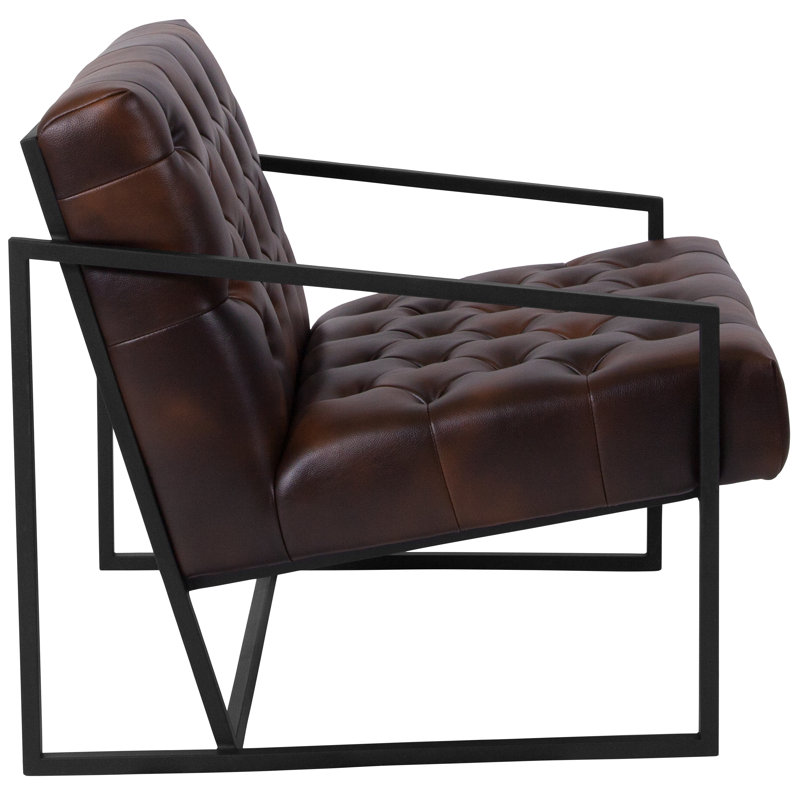 Transitional Bomber Jacket Leather Tufted Black Lounge Chair