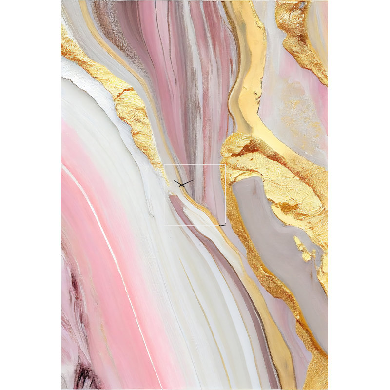 Pink And Gold Marble Abstract III - Marble Asymmetrical Metal Clock, Pink Unique Shape Metal Clock Print, Small