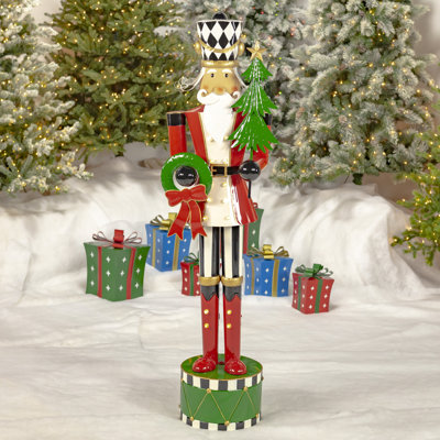 Standing Iron Nutcracker with Christmas Tree, Wreath, & LED Lights "Emmanuel"
