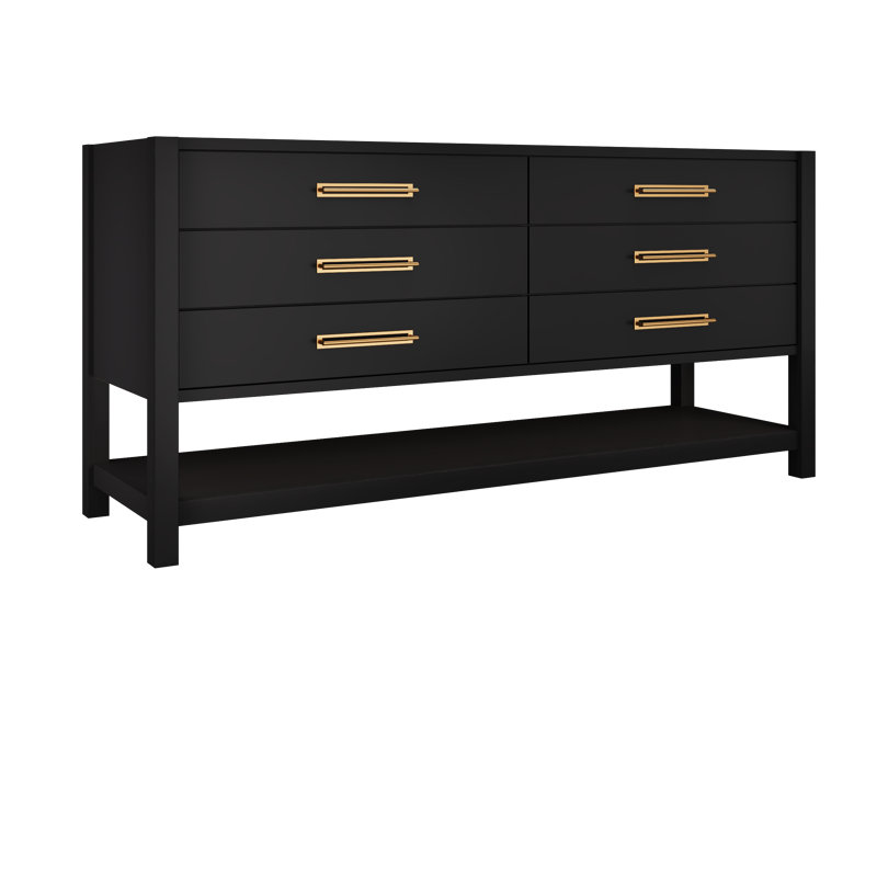 Kiawah Double Drawer Bath Vanity, Noir, Satin Gold, 72"