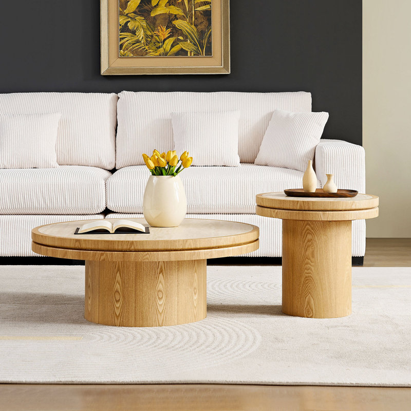 Table de bout ronde en bois aggloméré de 19,49 pouces en bois aggloméré pour le salon et la chambre à coucher, Naturel