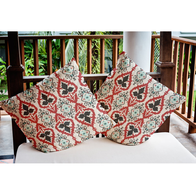 Coussin décoratif d'intérieur/d'extérieur, Gris et rouge, 18 po x 18 po