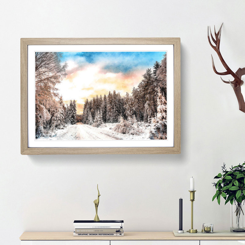 Winter White Forest in Sweden - Picture Frame Painting Print, 36cm H x 48cm W x 2cm D, Oak Framed