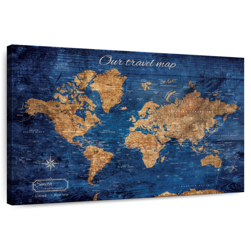 Personnalisé Our Travel I Push Pin World Amitabh, H 24 po x l 36 po, Oui
