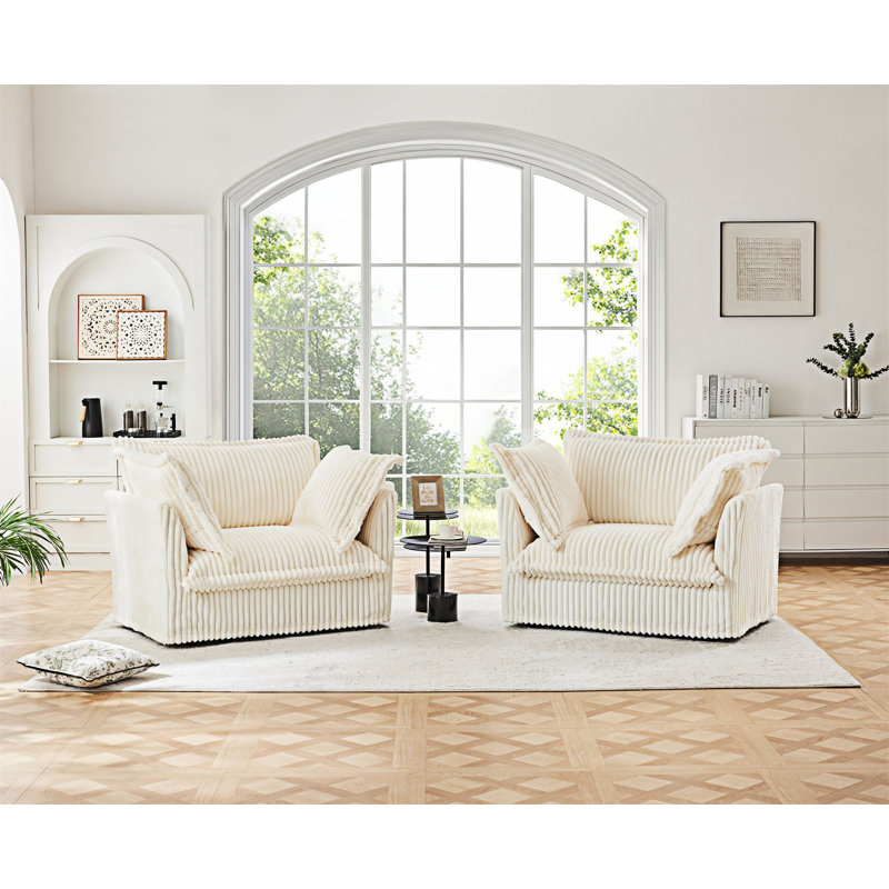 Ensemble de fauteuils d'appoint avec coussins, Velours côtelé crème
