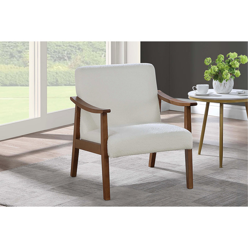 Chaise d'appoint moderne blanche rembourrée en laine, structure à profil bas et mousse pour plus de confort Tissu en laine avec coussin de dossier amovible