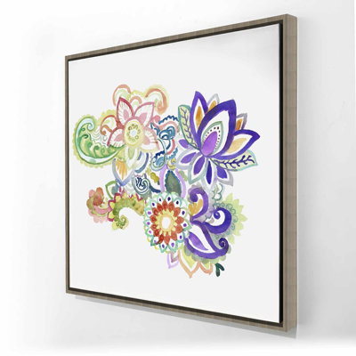 Paisley Watercolor - Purple Framed Canvas for Bedroom Decor