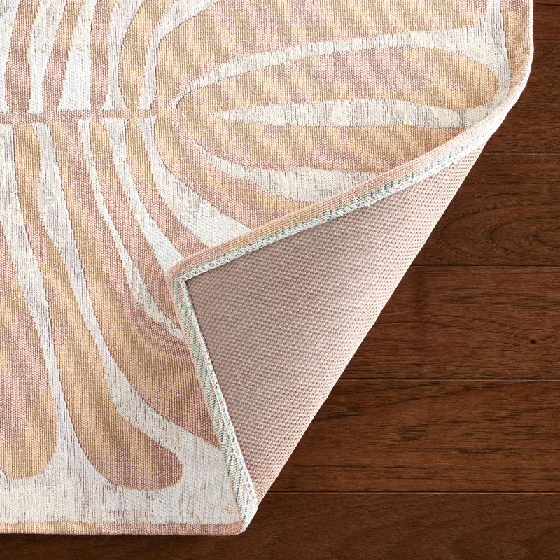 Taupe and White Rectangular Washable Cotton Rug with Non-Slip Backing